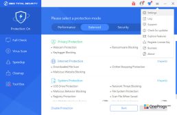 360 Total Security — Меню программы
